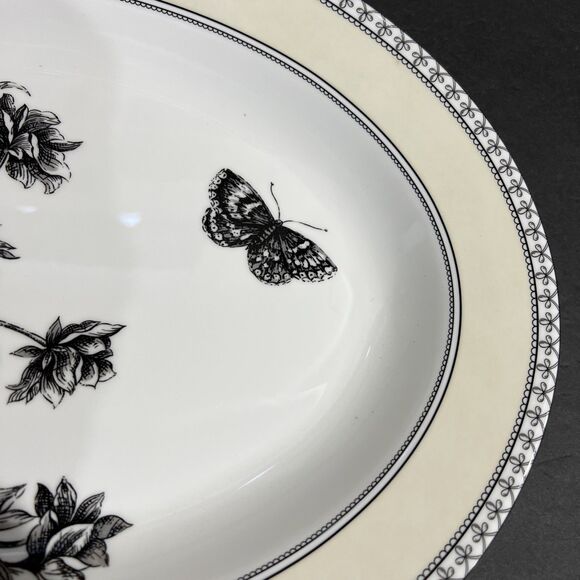 Charter Club Tuilleries Tan 14" Serving Platter Dish Tray Flower Butterfly - Picture 3 of 13